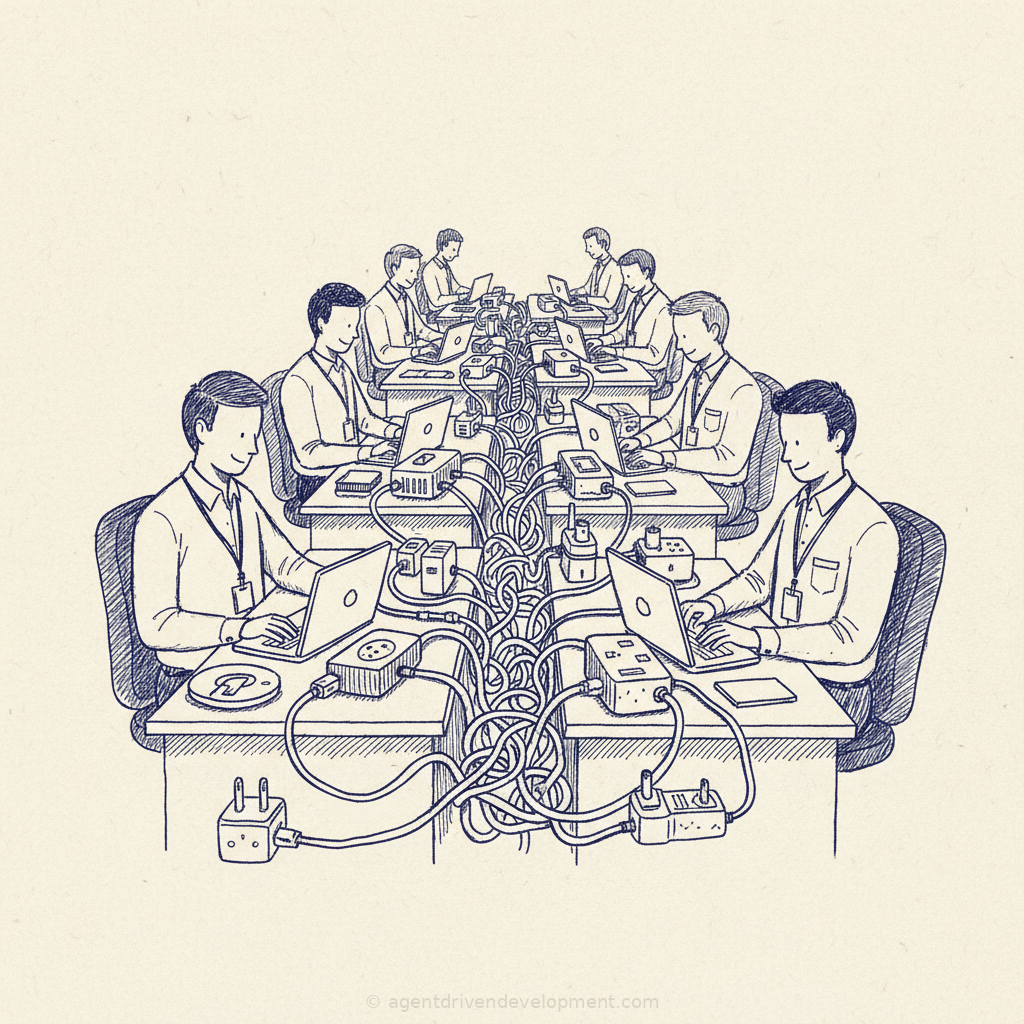 Pen doodle illustration for gen-ai-in-the-sdlc-is-infrastructure-now-and-every-one-of-your-engineers-picked-their-own